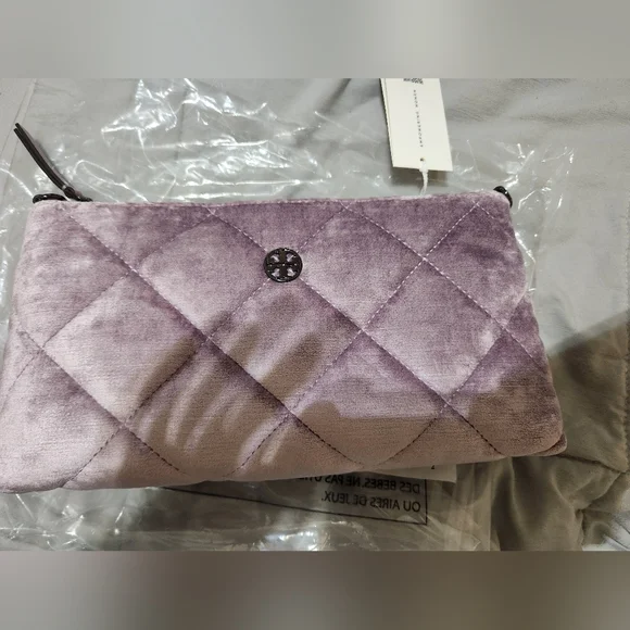 Tory Burch Willa Zip Quilted Handbag Lilac Gunmetal NWT - Picture 3 of 16